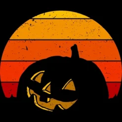Junior's Design By Humans Vintage Retro Sunset Halloween Pumpkin I By Lemonpepper T-Shirt
