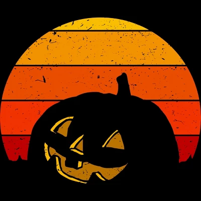 Junior's Design By Humans Vintage Retro Sunset Halloween Pumpkin I By Lemonpepper T-Shirt