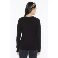 J CASHMERE Women's 100% Cashmere Cable-knit Long Sleeve Pullover Crew Neck Sweater