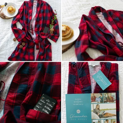Women's Soft Cotton Flannel Robe, Plaid Bathrobe - Image 4