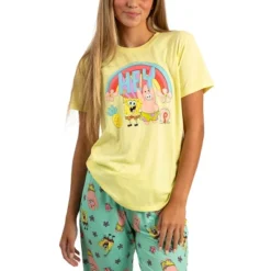SpongeBob SquarePants Adult Juniors Sleepwear Set With Short Sleeve Tee And Sleep Pants