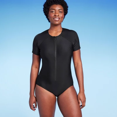 Women's Short Sleeve One Piece Swimsuit With Front Zip - Kona Sol™ - Image 2