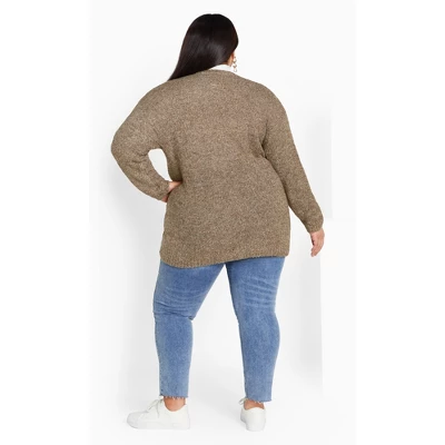 Women's Plus Size Amber Boucle Cardigan - Beige | AVENUE - Image 3