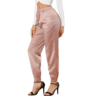 Allegra K Women's Drawstring Elastic Waist Athleisure Pants Ankle Length Satin Joggers With Pocket - Image 8