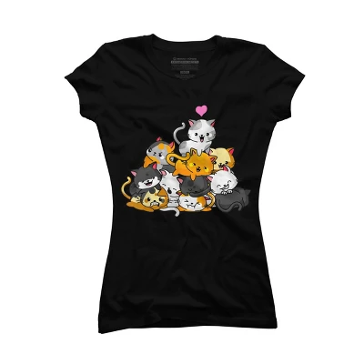 Junior's Design By Humans Cat Cute Pile Cats Anime Kawaii Neko Gift Women Girls By MiuMiuShop T-Shirt - Image 3