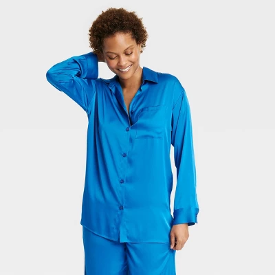 Women's Satin Long Sleeve Button Down Pajama Shirt - Stars Above⢠- Image 3