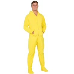 Footed Pajamas - Lemon Yellow Adult Hoodie Fleece Onesie