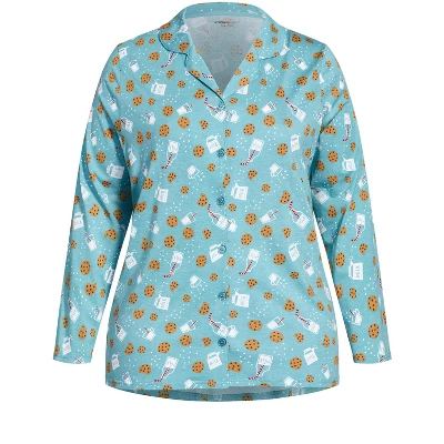 Women's Plus Size Button Through Sleep Top - Teal | AVENUE - Image 4