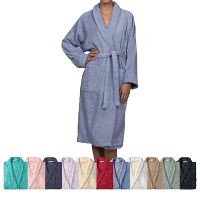 100% Cotton Ultra-Soft Terry Adult Unisex Lightweight Luxury Bathrobe By Blue Nile Mills - Image 5