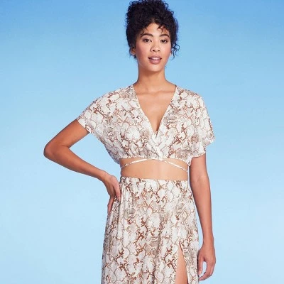 Women's High Slit Cover Up Maxi Skirt - Shade & Shore™ Tan Snake Print - Image 2