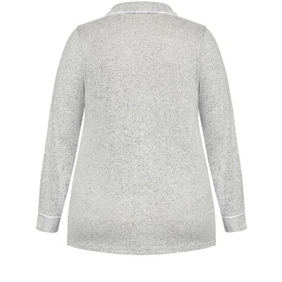 Women's Plus Size Hacci Button Top - Gray | AVENUE - Image 5