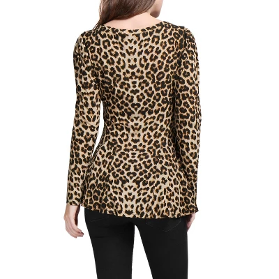 Allegra K Women's Long Sleeves Scoop Neck Floral Printed Peplum Shirt - Image 4