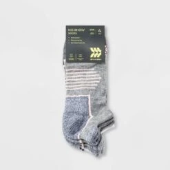 Women's Extended Size Cushioned Active Accents 4pk No Show Tab Athletic Socks - All In Motion™ Gray/White 8-12