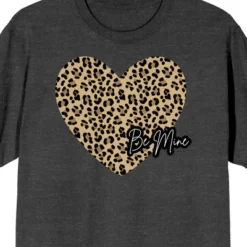 Bioworld Valentine's Day Cheetah Heart Be Mine Crew Neck Short Sleeve Charcoal Heather Women's T-shirt