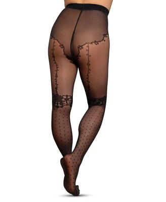 LECHERY Woman'S Lace With Dots Print Tights - Image 2