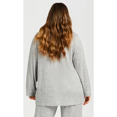 Women's Plus Size Hacci Button Top - Gray | AVENUE - Image 2