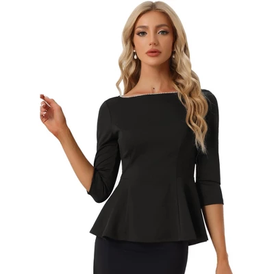 Allegra K Women's Round Neck Pearl Decor 3/4 Sleeves Elegant Blouses - Image 6