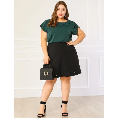 Agnes Orinda Women's Plus Size Elegant Workwear Flutter Sleeve Chiffon Blouse - Image 2