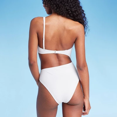 Women's One Shoulder Cut Out Extra Cheeky One Piece Swimsuit - Shade & Shore™ White - Image 3