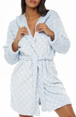 Women's Warm Soft Plush Fleece Bathrobe With Hood, Knee Length Hooded Robe, Seashell Scalloped - Image 10