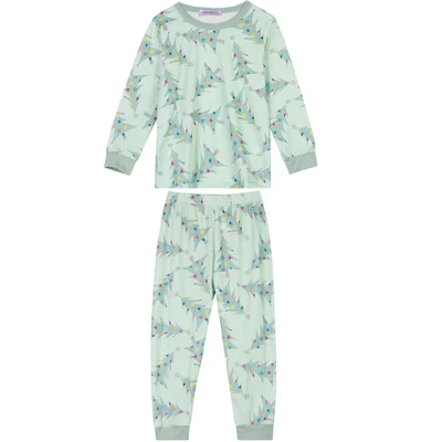 Cheibear Christmas Tree Long Sleeve Tops With Pants Lounge Family Pajama Sets Green