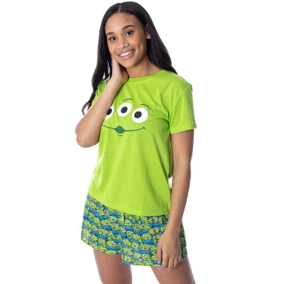 Disney Women's Toy Story Pizza Planet Aliens Shirt And Shorts Pajama Set Lime Green - Image 5