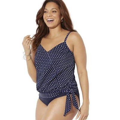 Swimsuits For All Women’s Plus Size Side Tie V-Neck Tankini Top