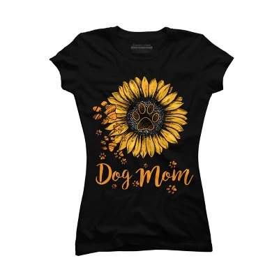 Junior's Design By Humans Mother's Day Dog Mom Sunflower Paw By Dodorindesign T-Shirt - Image 2