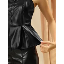 Allegra K Women's Faux Leather Bustier Gothic Punk Sleeveless Tank Top