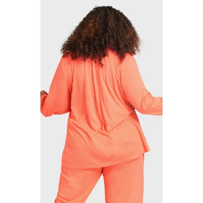 Women's Plus Size Button Print Sleep Top - Peach Spot | AVENUE
