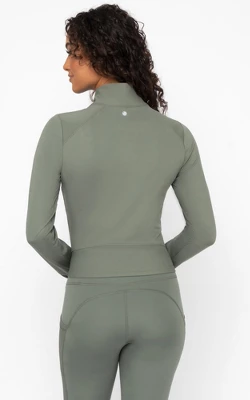 Yogalicious Womens Lux Streamline Interlink Ribbed Contour Insert Full Zip Performance Jacket With Pockets - Image 3