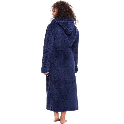 Women's Fuzzy Plush Fleece Bathrobe With Hood, Soft Warm Hooded Lounge Robe