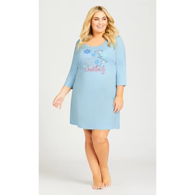 Women's Plus Size Cocktails Sleep Shirt - Blue | AVENUE - Image 5