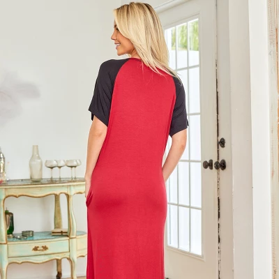 Women's Soft Knit Nightgown, Full Length Henley Sleep Shirt Pajama Top W/ Pockets - Image 3