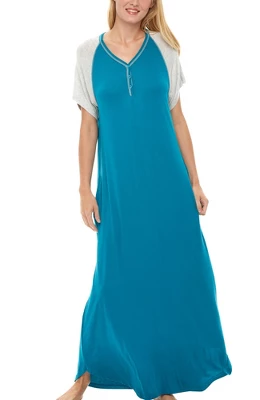 Women's Soft Knit Nightgown, Full Length Henley Sleep Shirt Pajama Top W/ Pockets - Image 10