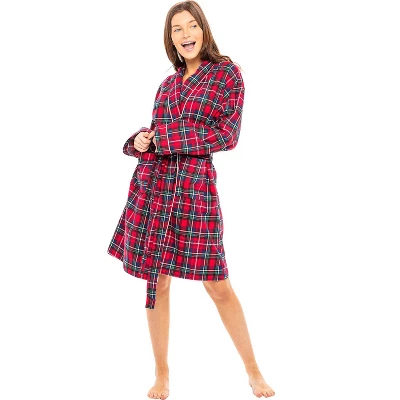 Women's Soft Cotton Flannel Robe, Plaid Bathrobe