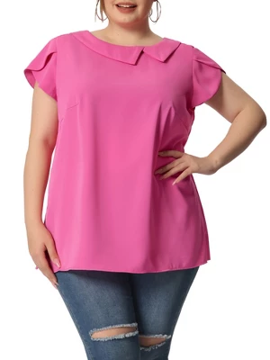 Agnes Orinda Women's Plus Size Elegant Workwear Flutter Sleeve Chiffon Blouse - Image 8