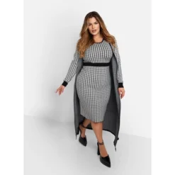 Rebdolls Women's Susannah Knit Houndstooth Longline Duster