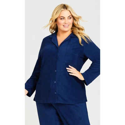 Women's Plus Size Button Fleece Top - Navy | AVENUE - Image 6