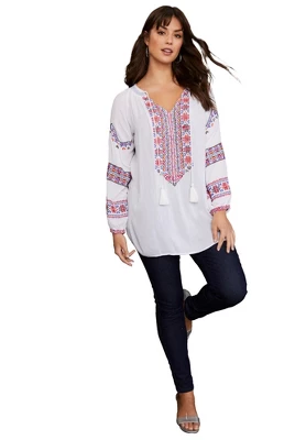 June + Vie By Roaman's Women’s Plus Size Embroidered Peasant Blouse - Image 3