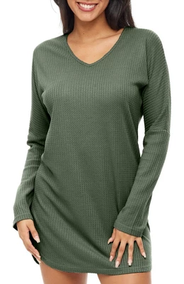 Women's Soft Ribbed Waffle Rib Knit Night Shirt, Oversized Sweater Top Sleep Shirt, Pajamas - Image 12