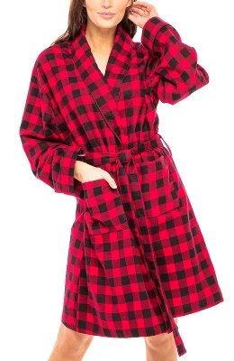Women's Soft Cotton Flannel Robe, Plaid Bathrobe - Image 5
