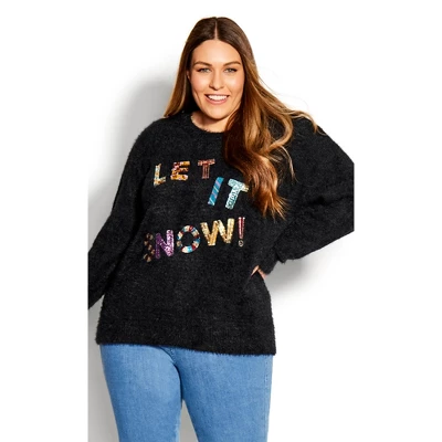 Women's Plus Size Snow Sparkle Sweater - Black | AVENUE - Image 7