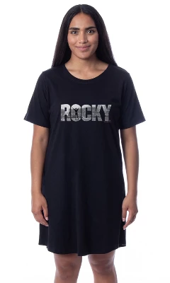Rocky Womens' Balboa Movie Film Title Logo Nightgown Sleep Pajama Shirt Black - Image 3