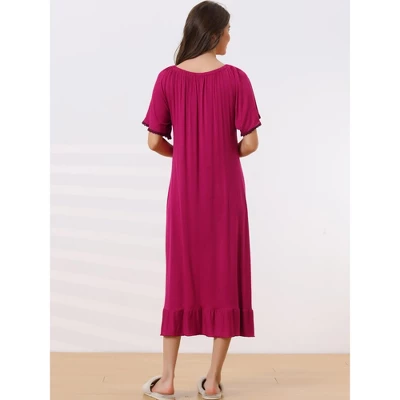Cheibear Womens Sleepwear Pajamas Dress Ruffle Short Sleeve Midi Nightgowns - Image 2