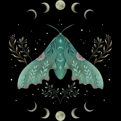 Junior's Design By Humans Luna And Moth By EpisodicDrawing T-Shirt
