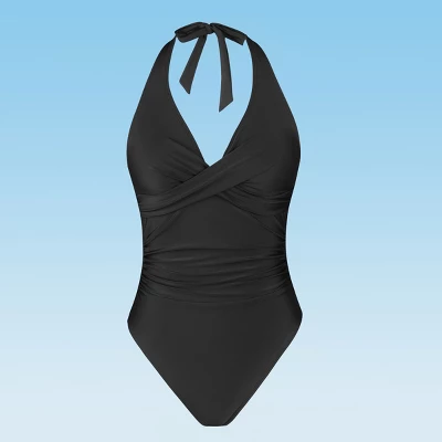 Women's Halter Cross Front One Piece Swimsuit -Cupshe - Image 4