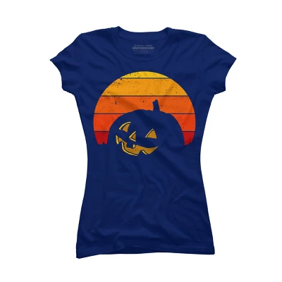 Junior's Design By Humans Vintage Retro Sunset Halloween Pumpkin I By Lemonpepper T-Shirt - Image 5