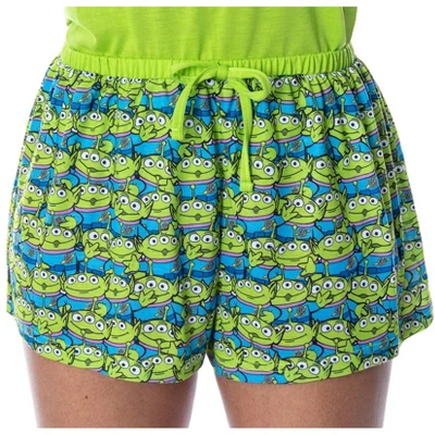 Disney Women's Toy Story Pizza Planet Aliens Shirt And Shorts Pajama Set Lime Green - Image 3