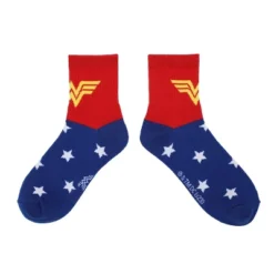 Wonder Woman Logo Red, White And Blue Athletic 3-Pack Quarter Crew Socks